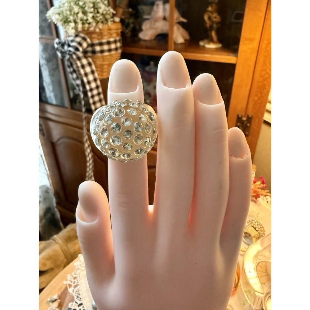 Vintage Chunky Translucent Lucite Dome Ring With Clear Crystals Size 6